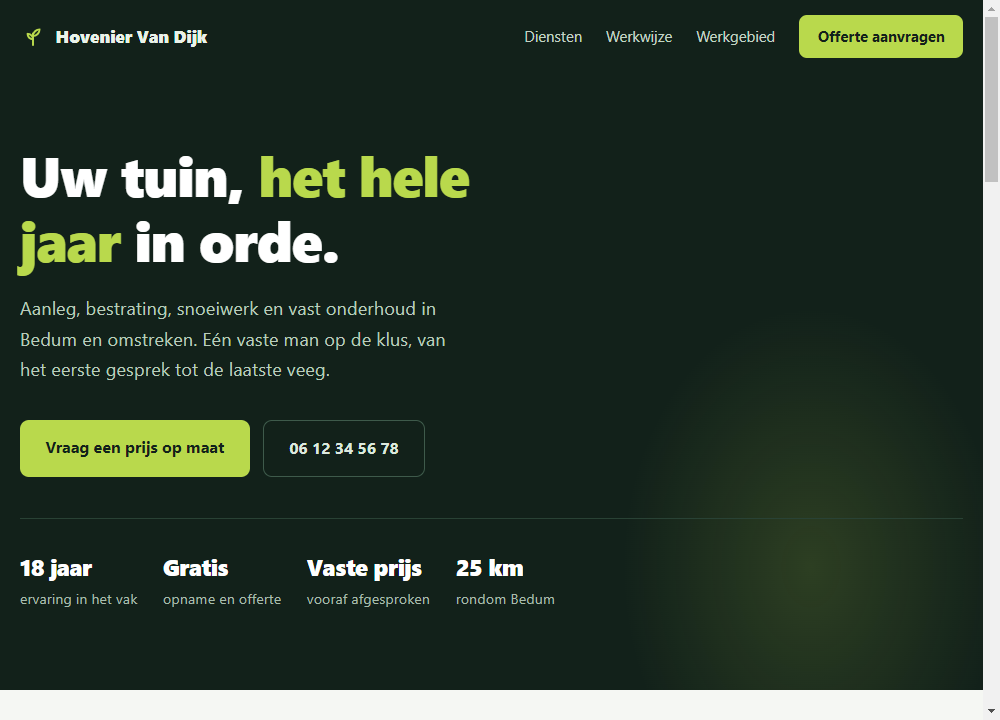 Voorbeeldsite voor een hoveniersbedrijf