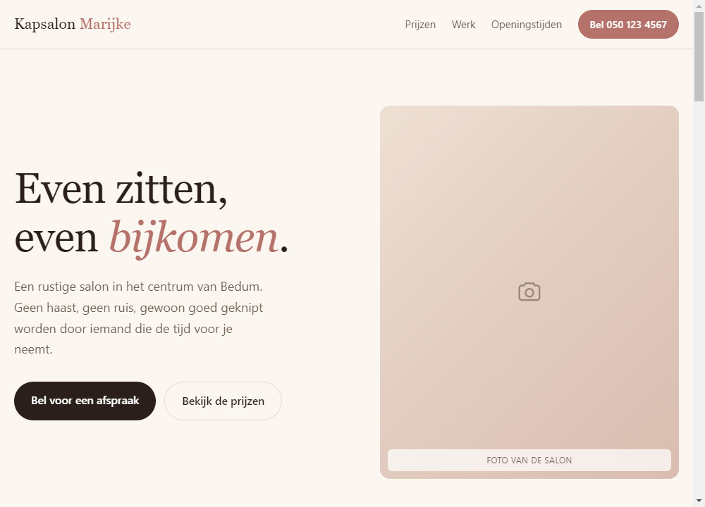 Voorbeeldsite voor een kapsalon